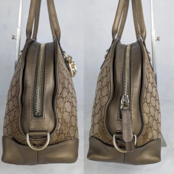 Auth Gucci GG Lurex Heart Bit Canvas Handbag Brown/Bronze Made in Italy - Picture 3 of 13